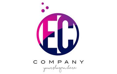 EC E C Circle Letter Logo Design with Purple Dots Bubbles