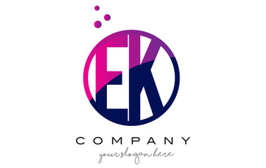 EK E K Circle Letter Logo Design with Purple Dots Bubbles