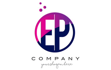 EP E P Circle Letter Logo Design with Purple Dots Bubbles
