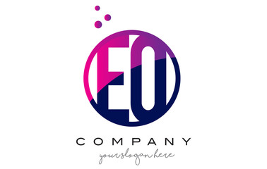 EQ E Q Circle Letter Logo Design with Purple Dots Bubbles