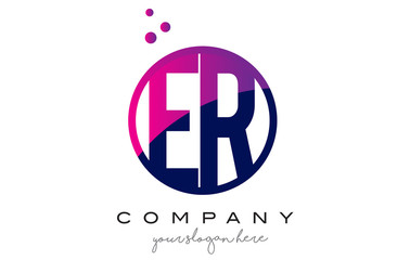 ER E R Circle Letter Logo Design with Purple Dots Bubbles
