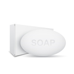 Soap with package 3d template, vector illustration, isolated on white