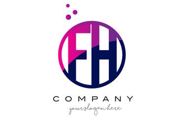 FH F H Circle Letter Logo Design with Purple Dots Bubbles