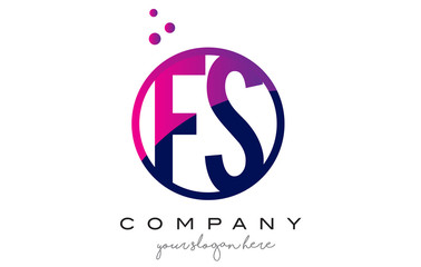 FS F S Circle Letter Logo Design with Purple Dots Bubbles
