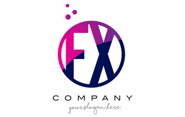 FX F X Circle Letter Logo Design with Purple Dots Bubbles