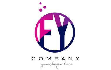 FY F Y Circle Letter Logo Design with Purple Dots Bubbles
