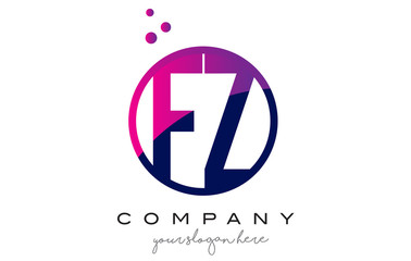 FZ F Z Circle Letter Logo Design with Purple Dots Bubbles