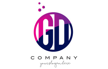 GD G D Circle Letter Logo Design with Purple Dots Bubbles