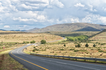 Fototapeta na wymiar Landscape with the N9 road curving between hills near Middelburg