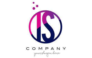 IS I S Circle Letter Logo Design with Purple Dots Bubbles