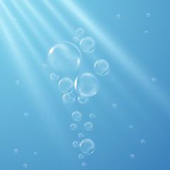 Realistic transparent water bubbles abstract background, vector illustration