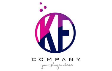 KF K F Circle Letter Logo Design with Purple Dots Bubbles