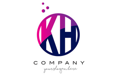 KH K H Circle Letter Logo Design with Purple Dots Bubbles