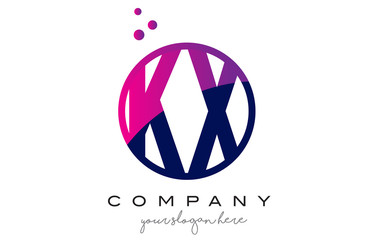 KX K X Circle Letter Logo Design with Purple Dots Bubbles