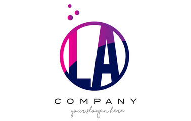 LA L A Circle Letter Logo Design with Purple Dots Bubbles