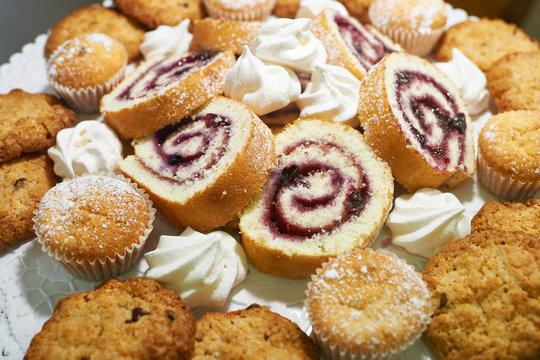 Cookies, cakes and sweet rolls with jam