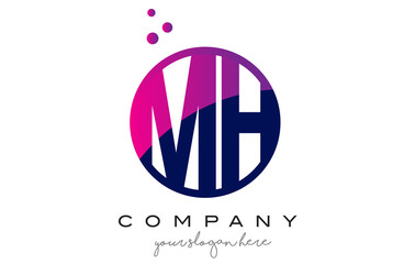 MH M H Circle Letter Logo Design with Purple Dots Bubbles