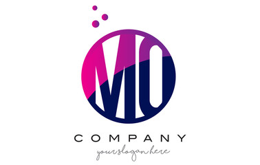 MO M O Circle Letter Logo Design with Purple Dots Bubbles
