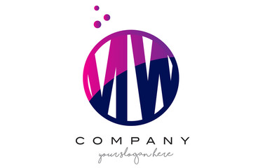 MW M W Circle Letter Logo Design with Purple Dots Bubbles