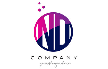 ND N D Circle Letter Logo Design with Purple Dots Bubbles