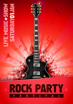 vector rock festival flyer design template with guitar