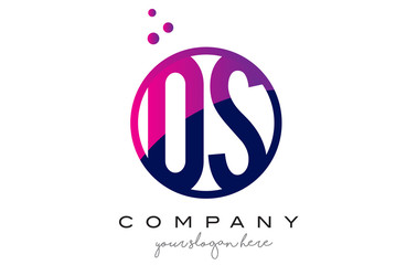 OS O S Circle Letter Logo Design with Purple Dots Bubbles