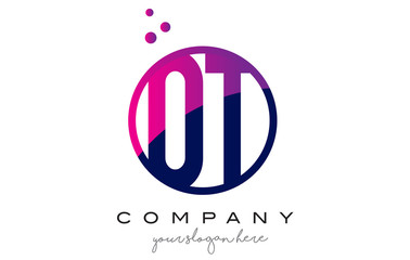 OT O T Circle Letter Logo Design with Purple Dots Bubbles