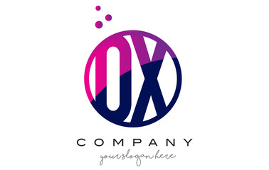 OX O X Circle Letter Logo Design with Purple Dots Bubbles