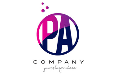 PA P A Circle Letter Logo Design with Purple Dots Bubbles