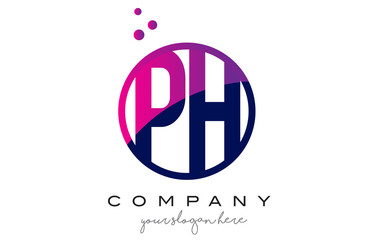 PH P H Circle Letter Logo Design with Purple Dots Bubbles