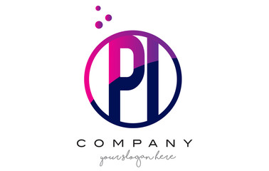 PI P I Circle Letter Logo Design with Purple Dots Bubbles