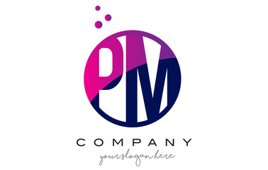PM P L Circle Letter Logo Design with Purple Dots Bubbles