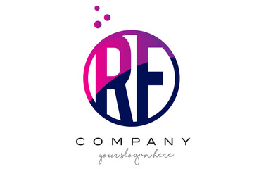 RF R F Circle Letter Logo Design with Purple Dots Bubbles