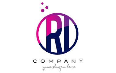 RI R I Circle Letter Logo Design with Purple Dots Bubbles