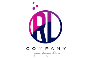 RL R L Circle Letter Logo Design with Purple Dots Bubbles