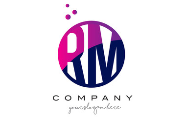 RM R M Circle Letter Logo Design with Purple Dots Bubbles