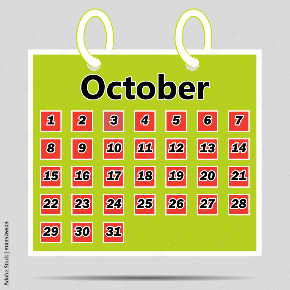 Aufkleber vector image button calendar. month of october