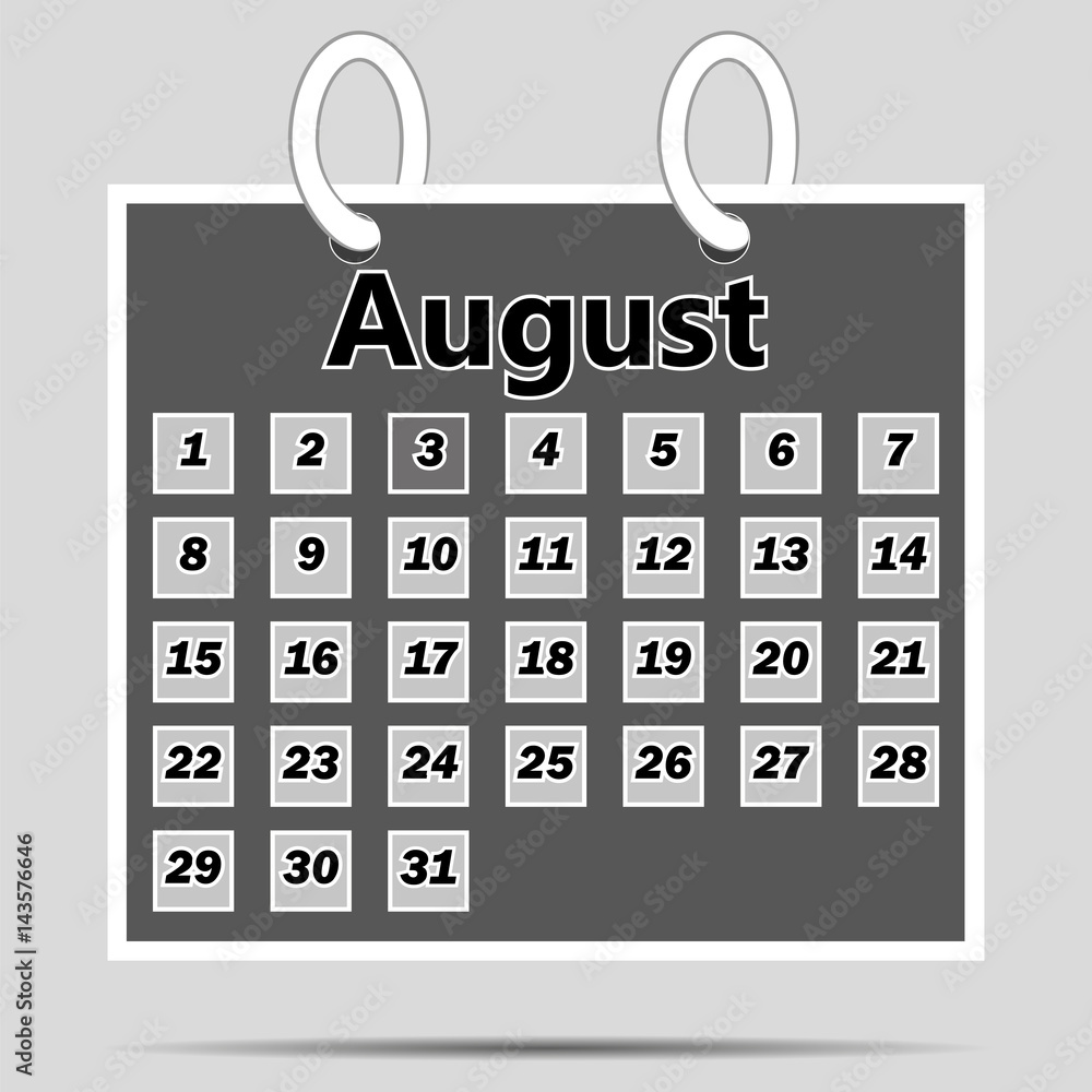 Poster vector image button calendar. month of august
