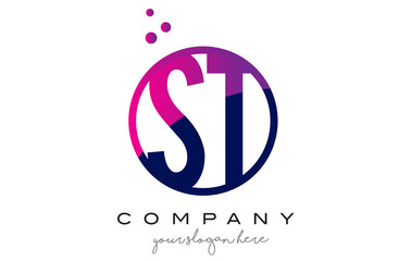 ST S T Circle Letter Logo Design with Purple Dots Bubbles