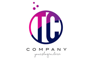 TC T C Circle Letter Logo Design with Purple Dots Bubbles