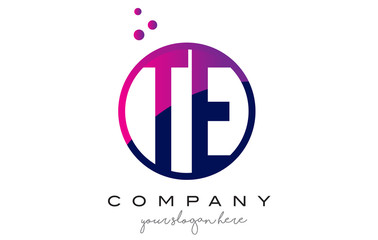 TE T E Circle Letter Logo Design with Purple Dots Bubbles