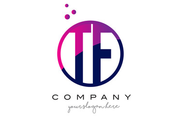 TF T F Circle Letter Logo Design with Purple Dots Bubbles