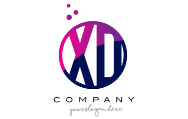 XD X D Circle Letter Logo Design with Purple Dots Bubbles