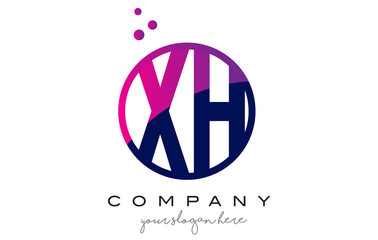 XH X H Circle Letter Logo Design with Purple Dots Bubbles