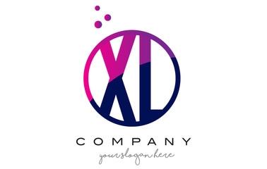 XL X L Circle Letter Logo Design with Purple Dots Bubbles