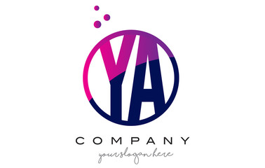 YA Y A Circle Letter Logo Design with Purple Dots Bubbles