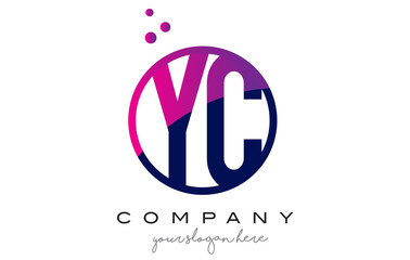 Obraz premium YC Y C Circle Letter Logo Design with Purple Dots Bubbles