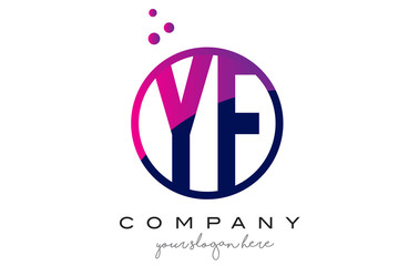 YF Y F Circle Letter Logo Design with Purple Dots Bubbles