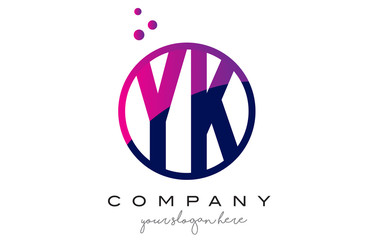 YK Y K Circle Letter Logo Design with Purple Dots Bubbles