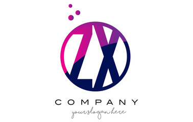 ZX Z X Circle Letter Logo Design with Purple Dots Bubbles